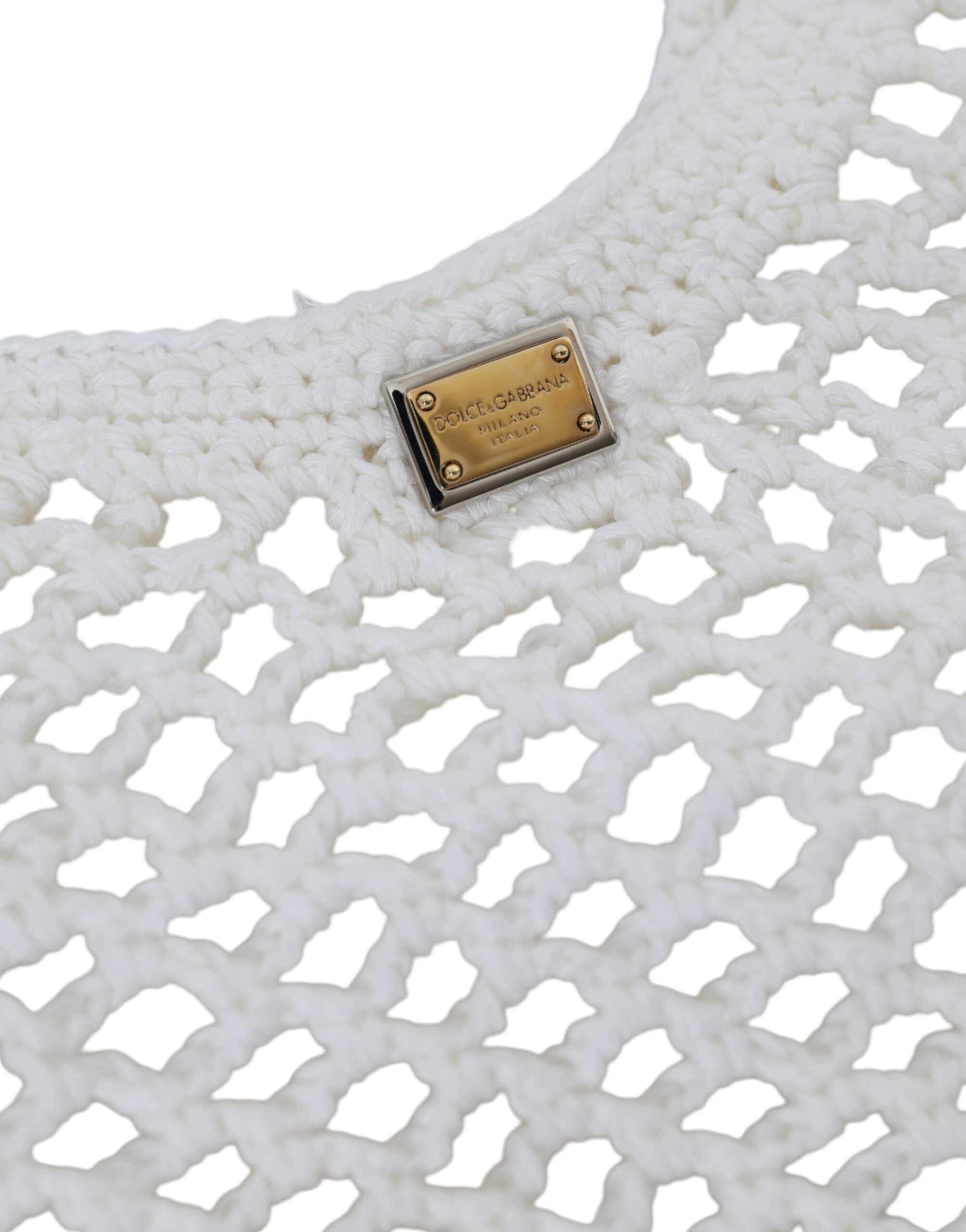 Dolce & Gabbana White Green Knitted Cotton Logo Shopping Tote Women's Bag
