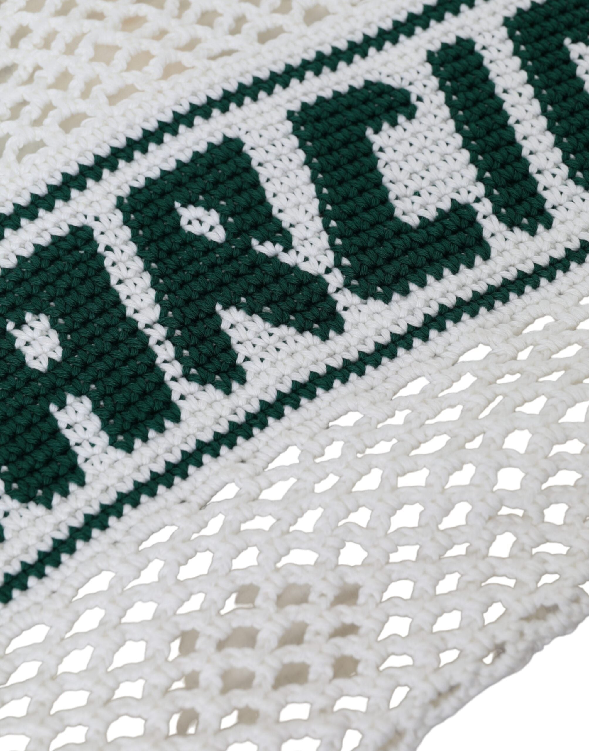 Dolce & Gabbana White Green Knitted Cotton Logo Shopping Tote Women's Bag