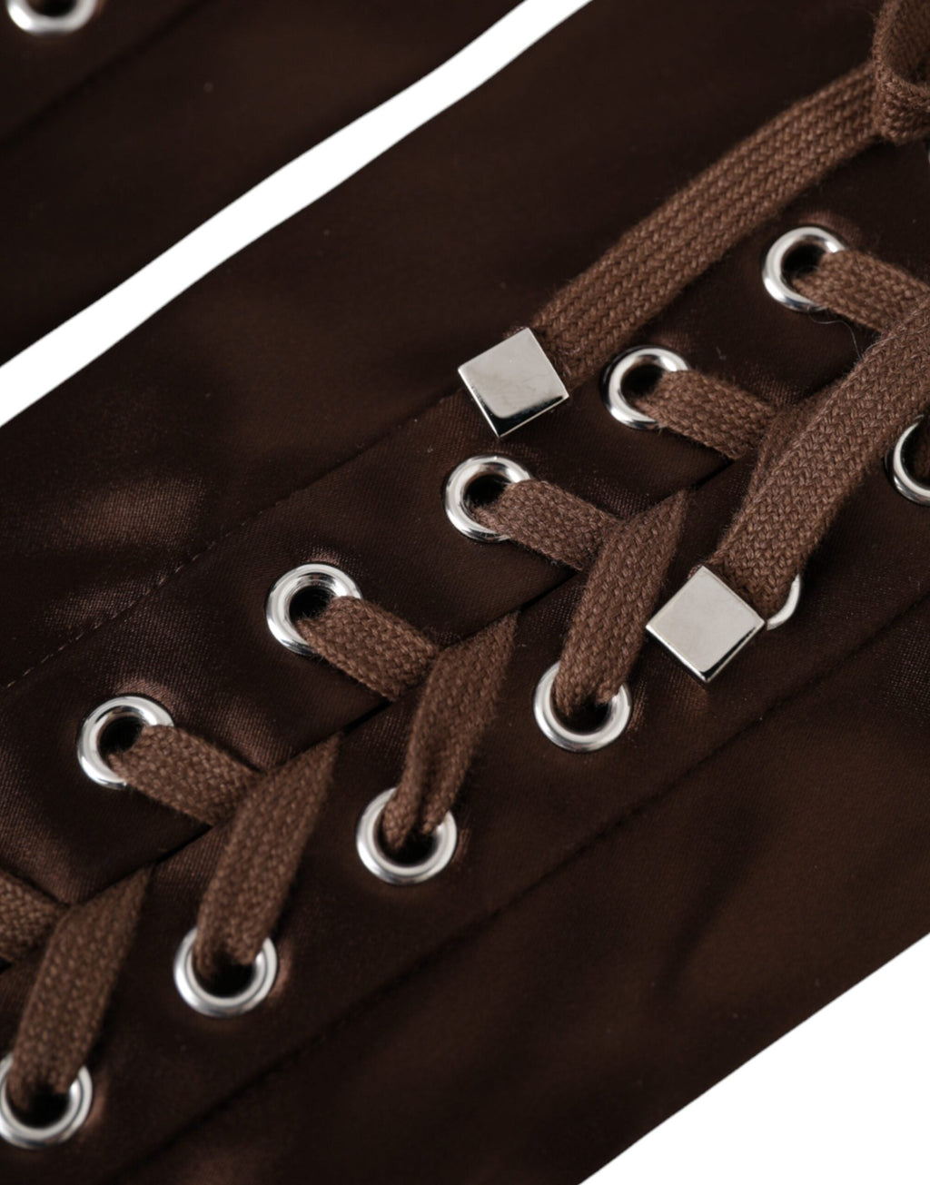 Dolce & Gabbana Brown Acetate Lace Up Fingerless Women's Gloves