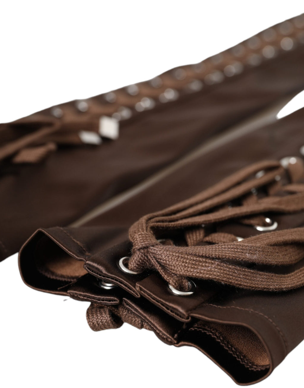 Dolce & Gabbana Brown Acetate Lace Up Fingerless Women's Gloves