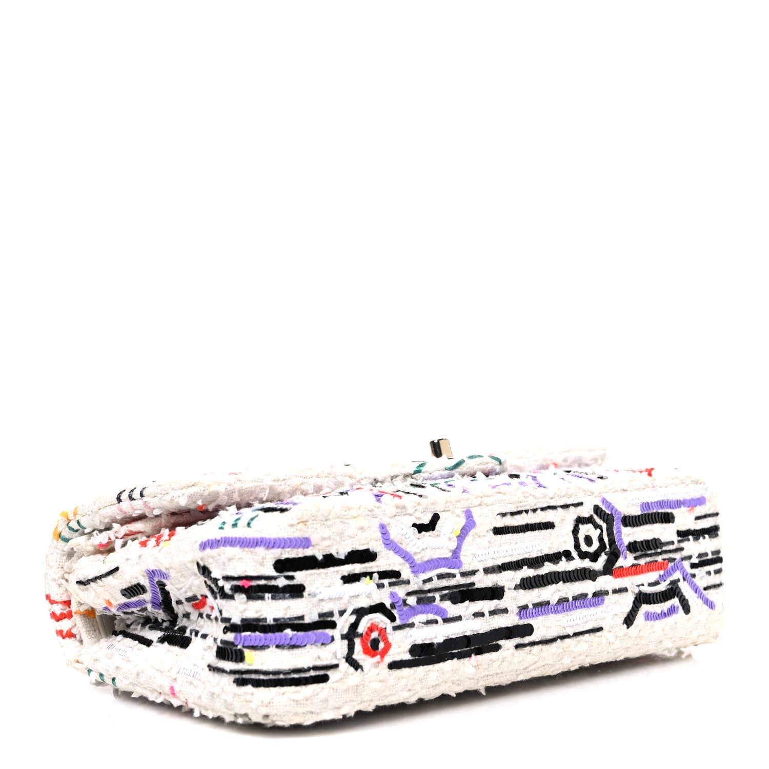 Tweed Braid Sequin Medium Double Flap White Purple Multicolor
