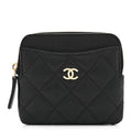 Caviar Quilted Zip Card Holder Wallet Black