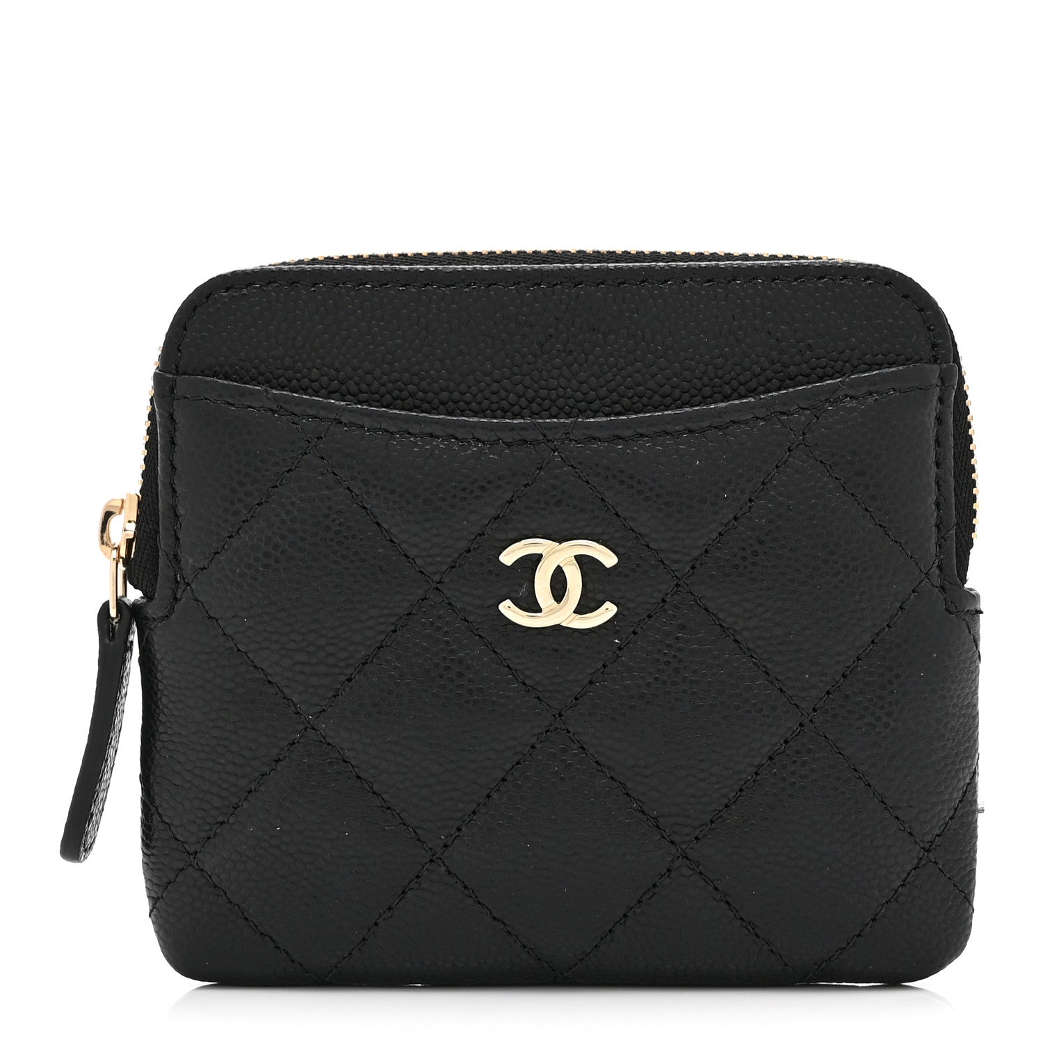 Caviar Quilted Zip Card Holder Wallet Black