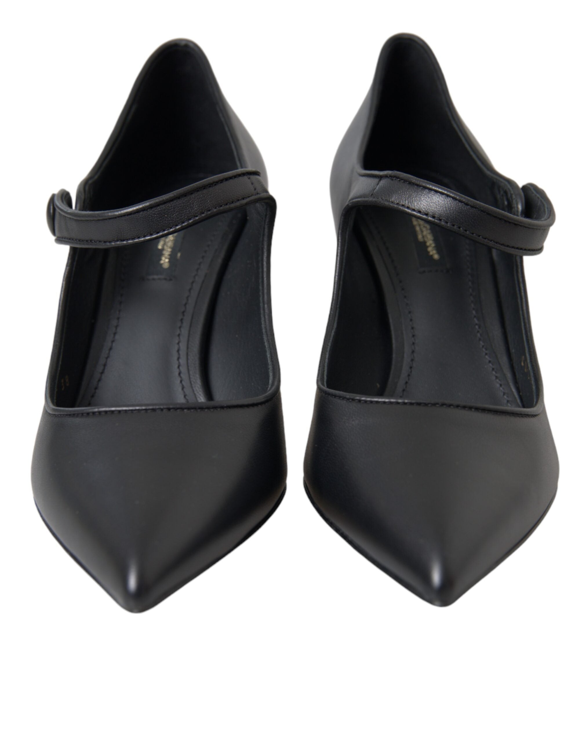 Dolce & Gabbana Black Leather Logo Heels Mary Janes Pumps Women's Shoes