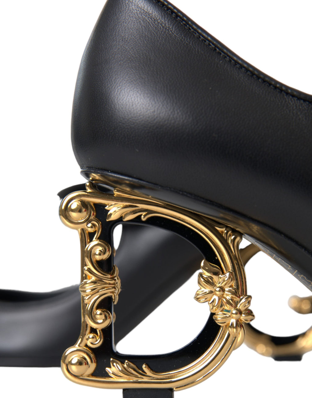 Dolce & Gabbana Black Leather Logo Heels Mary Janes Pumps Women's Shoes