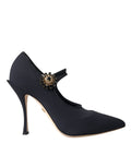 Dolce & Gabbana Black Mary Jane Jersey Crystal Pumps Women's Shoes