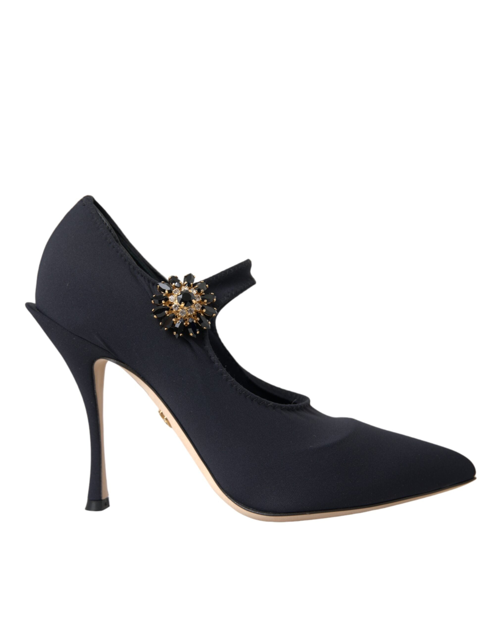 Dolce & Gabbana Black Mary Jane Jersey Crystal Pumps Women's Shoes