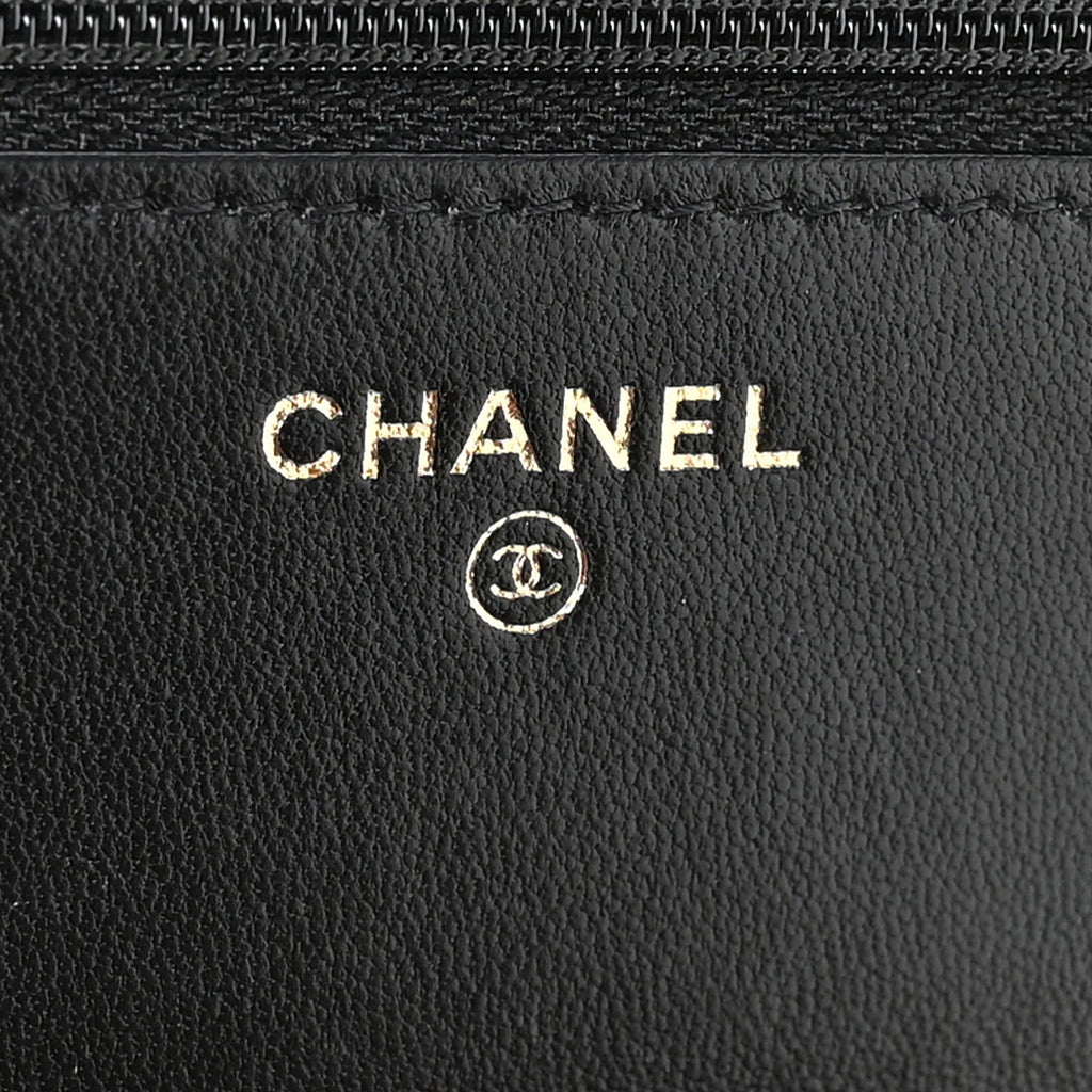 Lambskin Quilted Trendy CC Wallet On Chain WOC Black