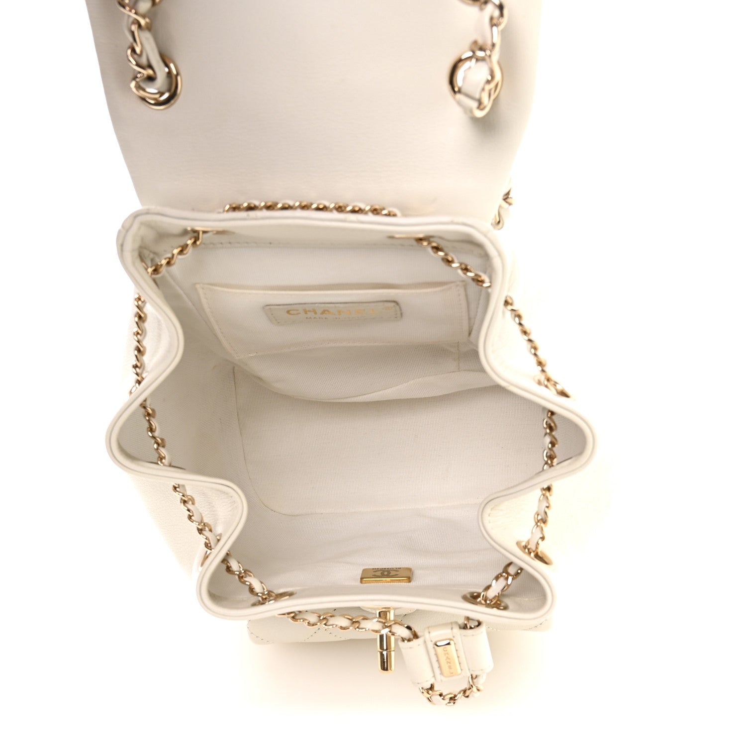 Lambskin Quilted Small Duma Drawstring Backpack White