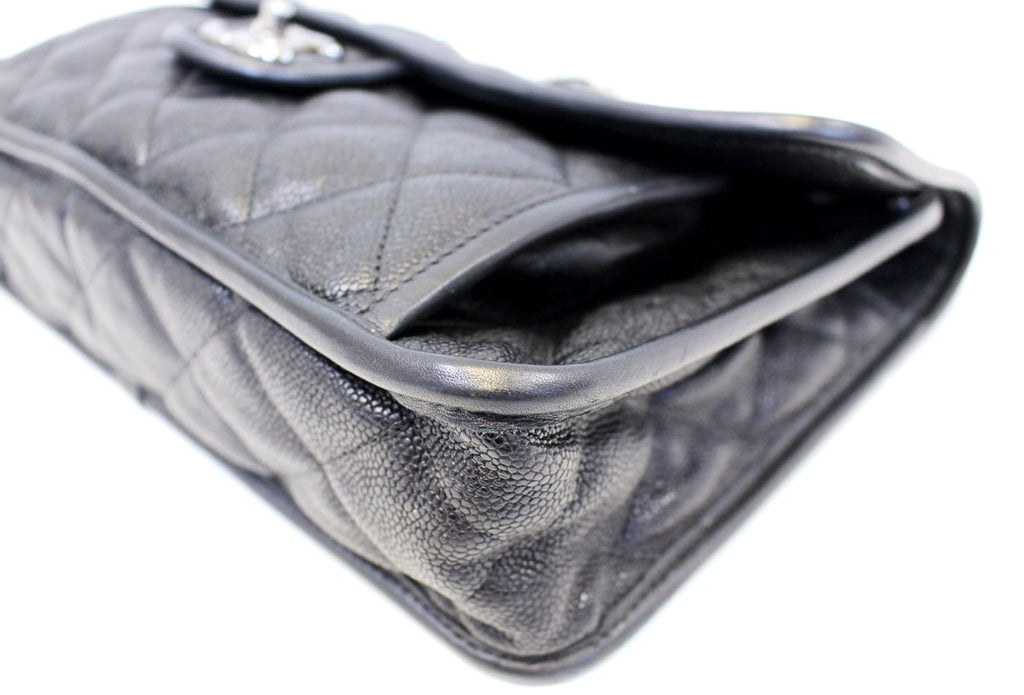 CHANEL Vintage Flap Caviar Leather Shoulder Bag Black
