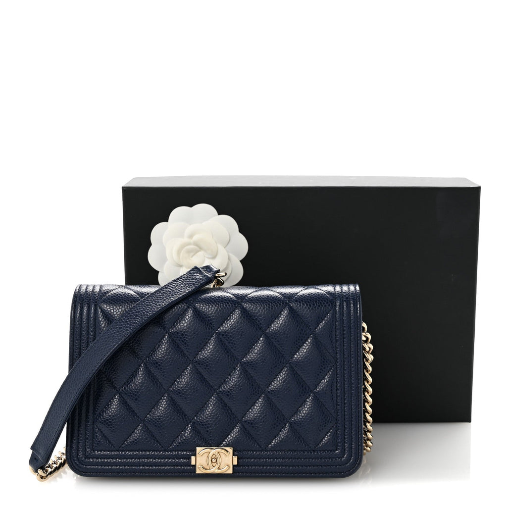 Caviar Quilted Boy Wallet On Chain WOC Navy