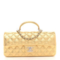 Metallic Caviar Quilted Top Handle East West Flap Gold