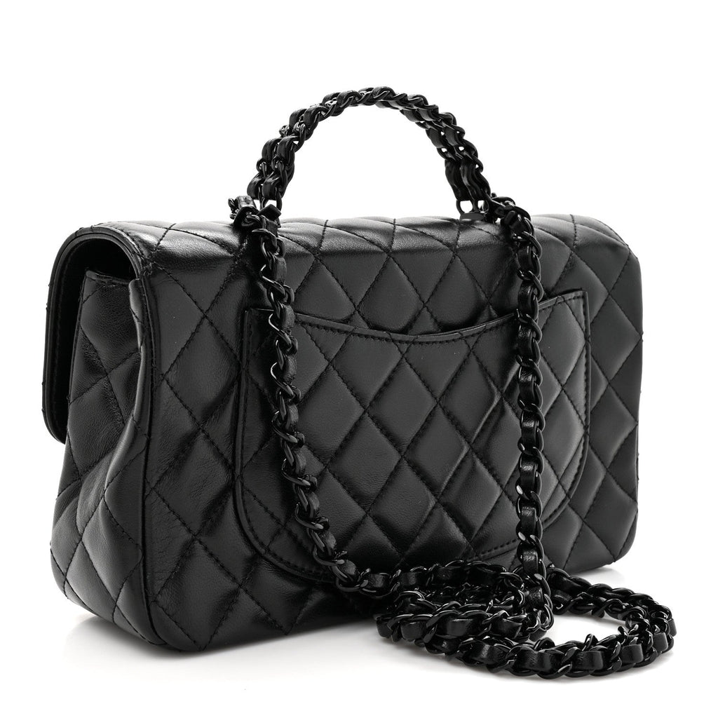 Lambskin Quilted Small Single Flap Top Handle Bag So Black