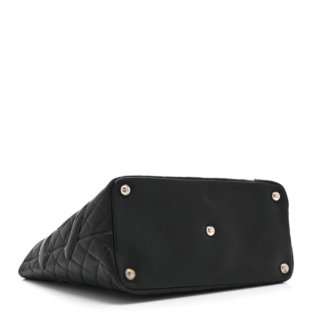 Calfskin Quilted Large Cambon Tote Black