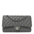 Caviar Quilted Medium Double Flap Grey