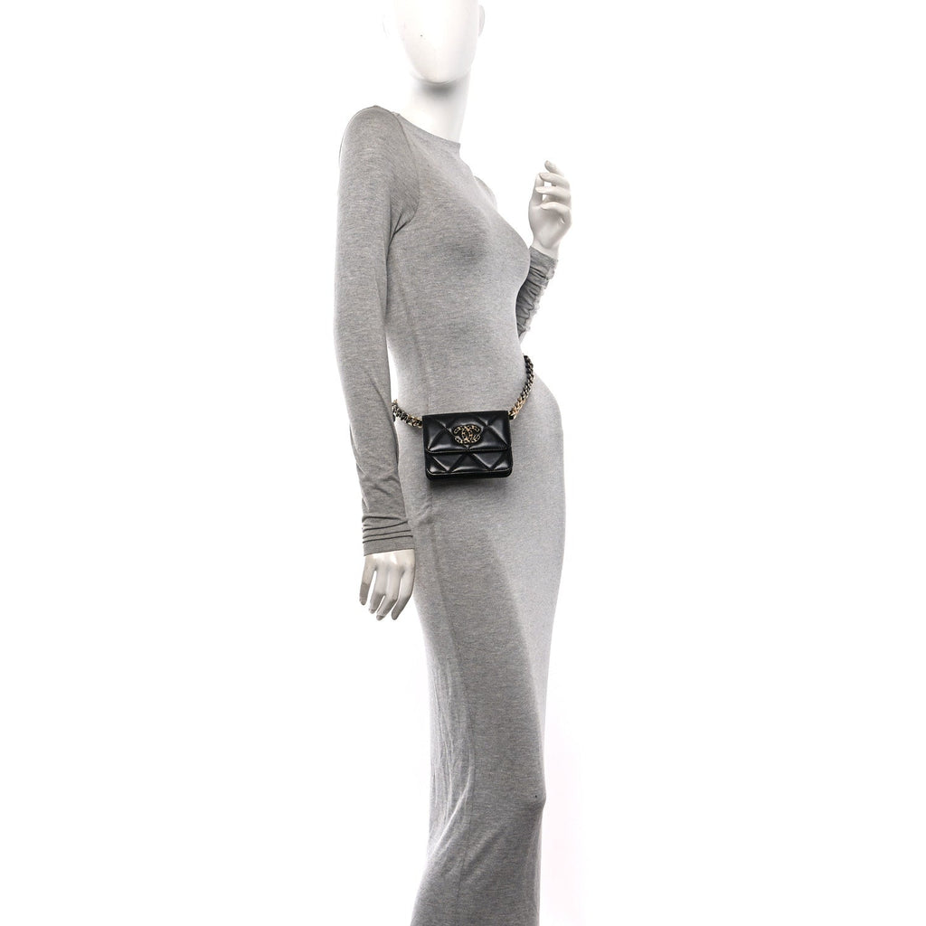 Lambskin Quilted Chanel 19 Flap Belt Bag Black