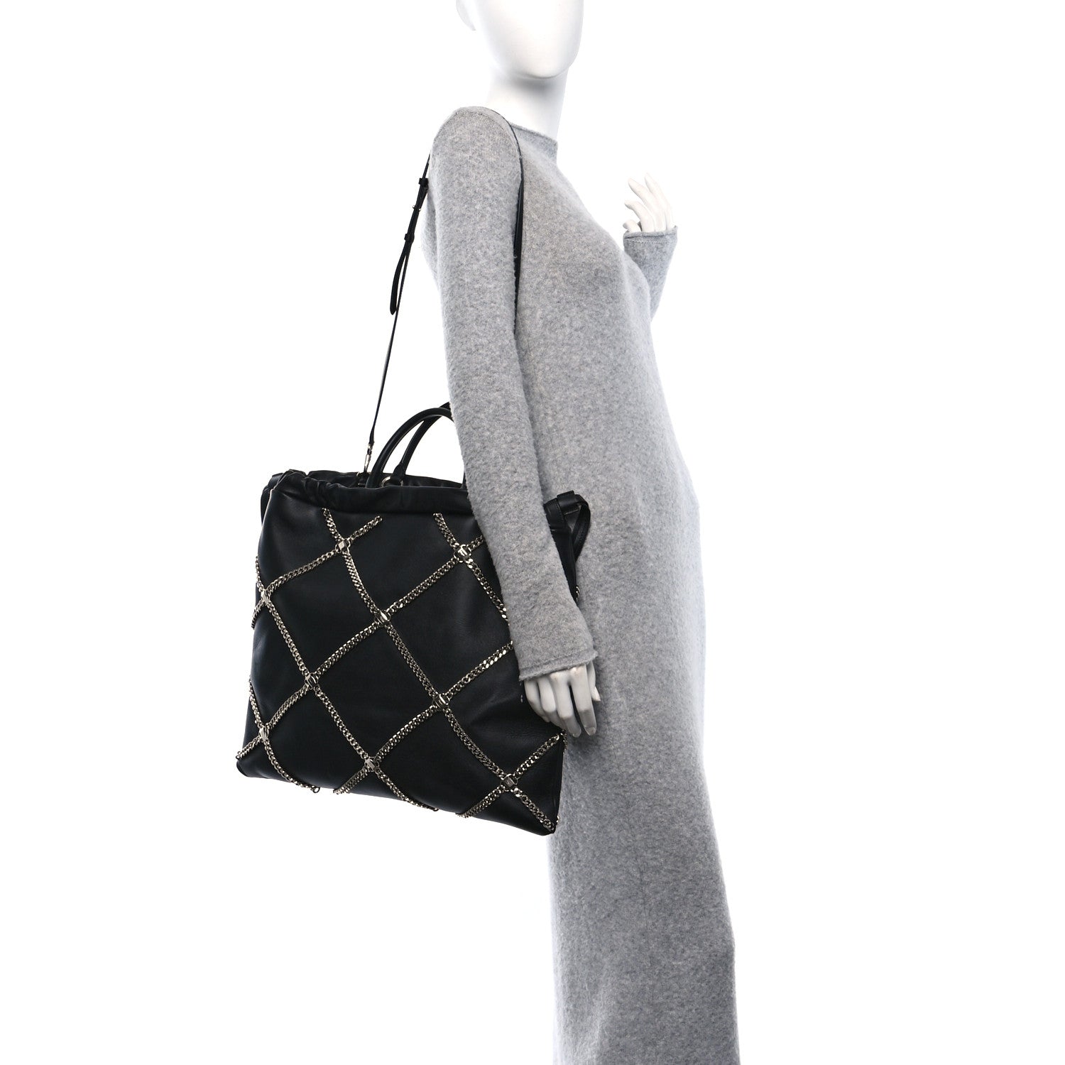 Nappa Chain Drawstring Shoulder Bag Black