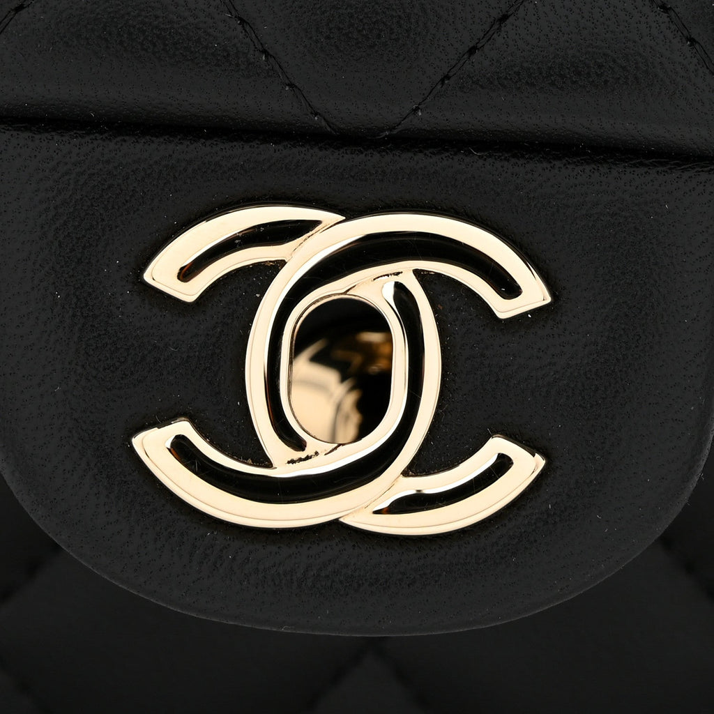 Lambskin Quilted Mini Rectangular Flap Black