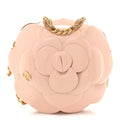 Patent Lambskin Camellia Bouquet Clutch With Chain Light Pink