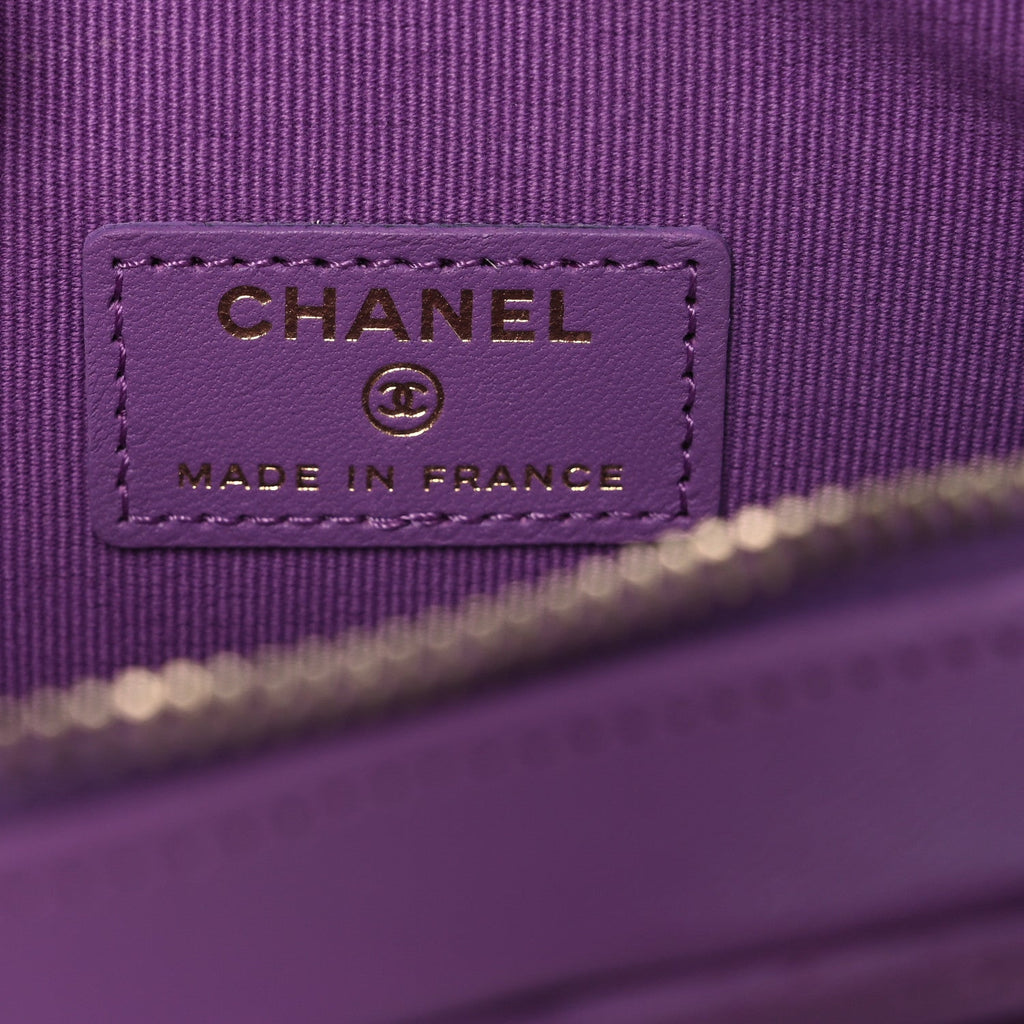 Lambskin Quilted CC In Love Heart Clutch With Chain Purple