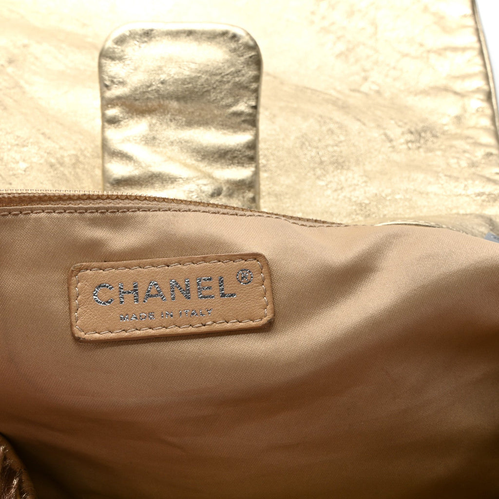 Metallic Lambskin Perforated Hollywood Accordion Flap Bag Gold