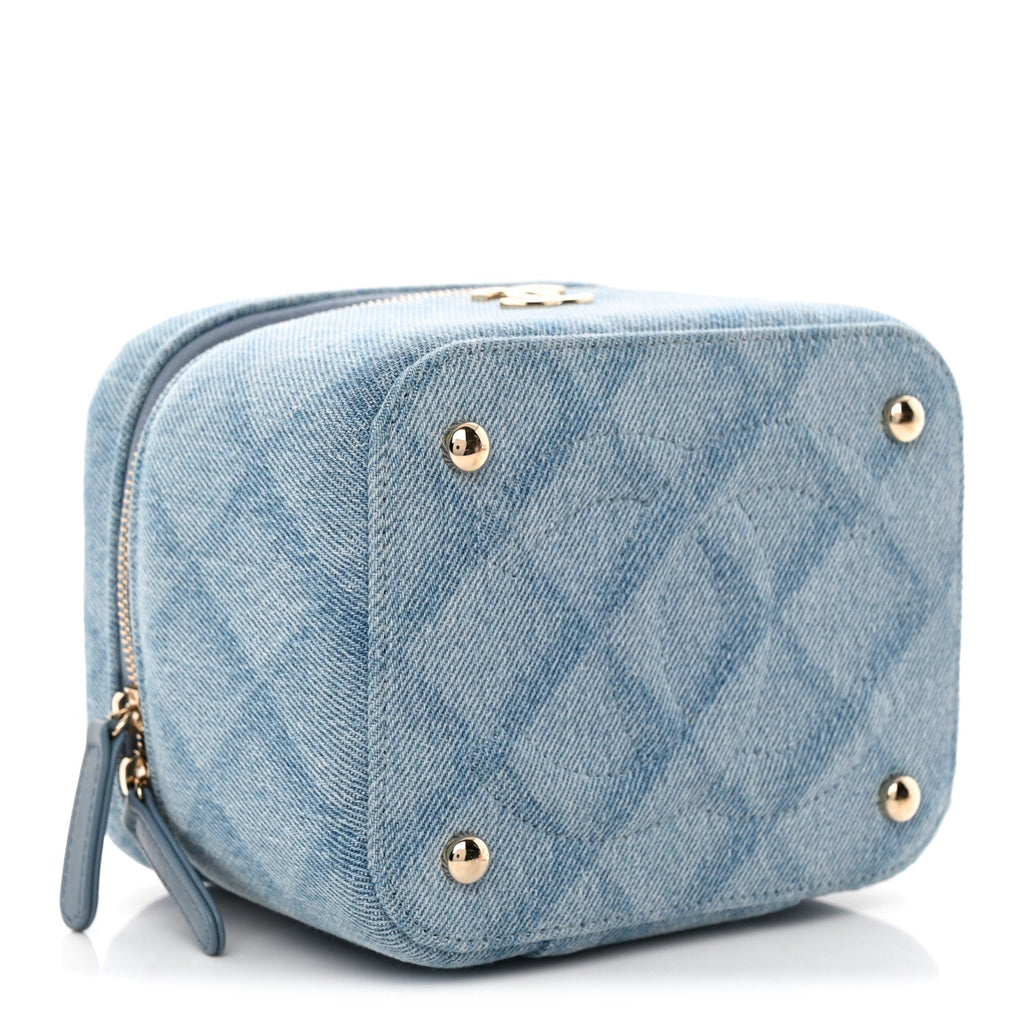 Denim Quilted Small CC Vanity Case Blue