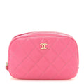 Caviar Quilted Small Curvy Pouch Cosmetic Case Pink