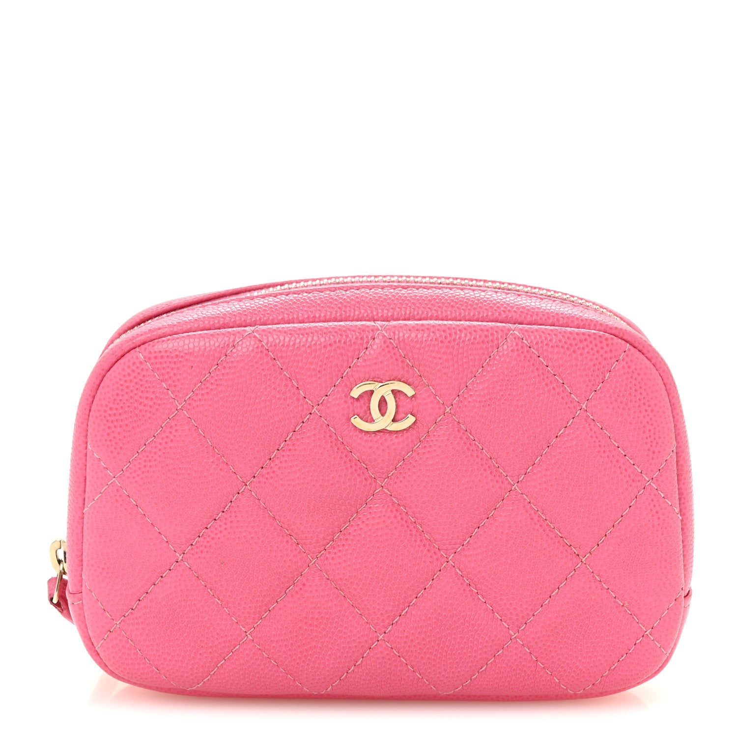 Caviar Quilted Small Curvy Pouch Cosmetic Case Pink