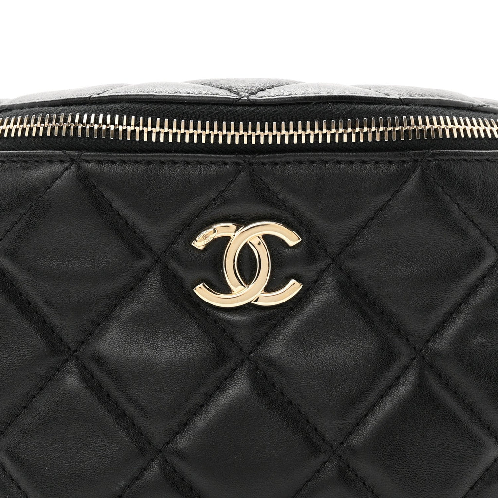 Lambskin Quilted Resin Bi-Color Waist Bag Fanny Pack Black