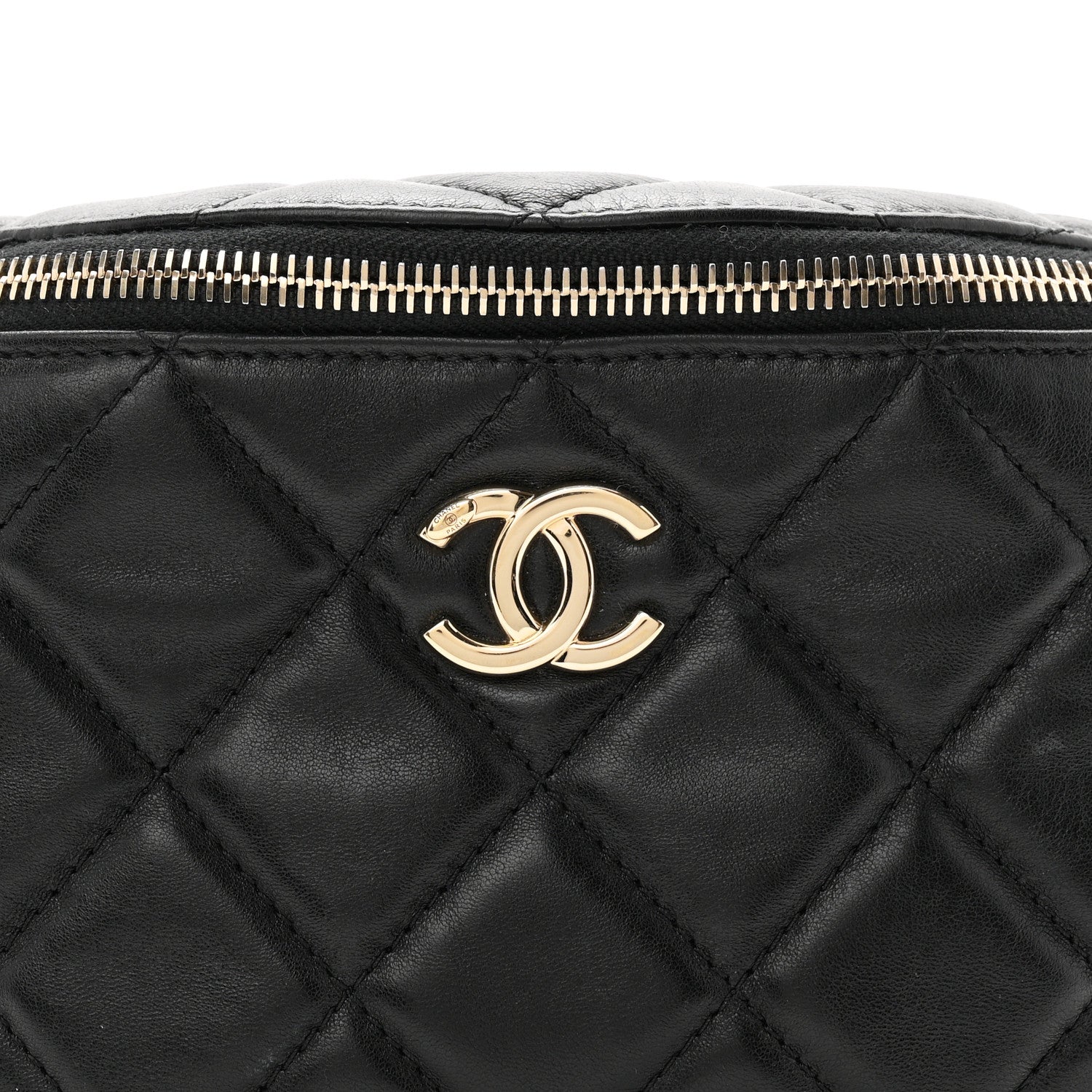 Lambskin Quilted Resin Bi-Color Waist Bag Fanny Pack Black