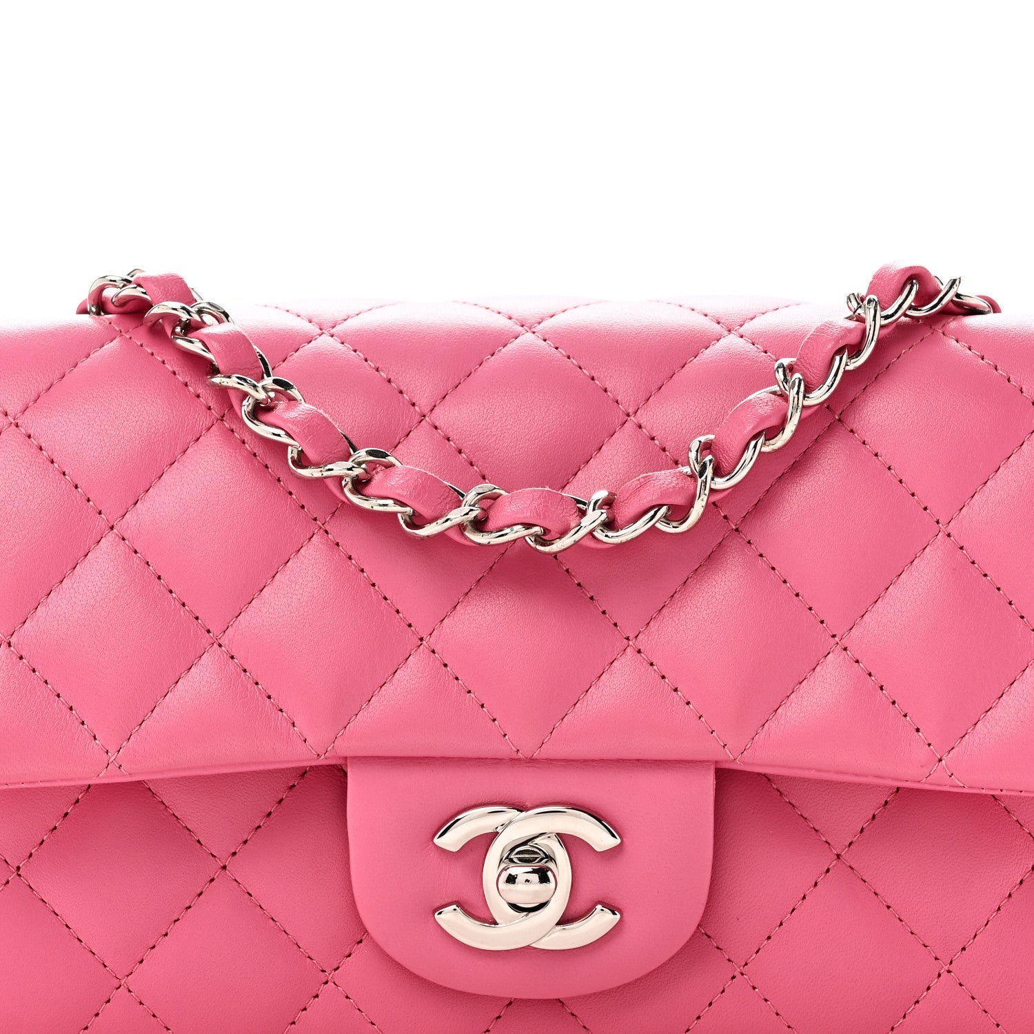 Lambskin Quilted Mini Rectangular Flap Pink