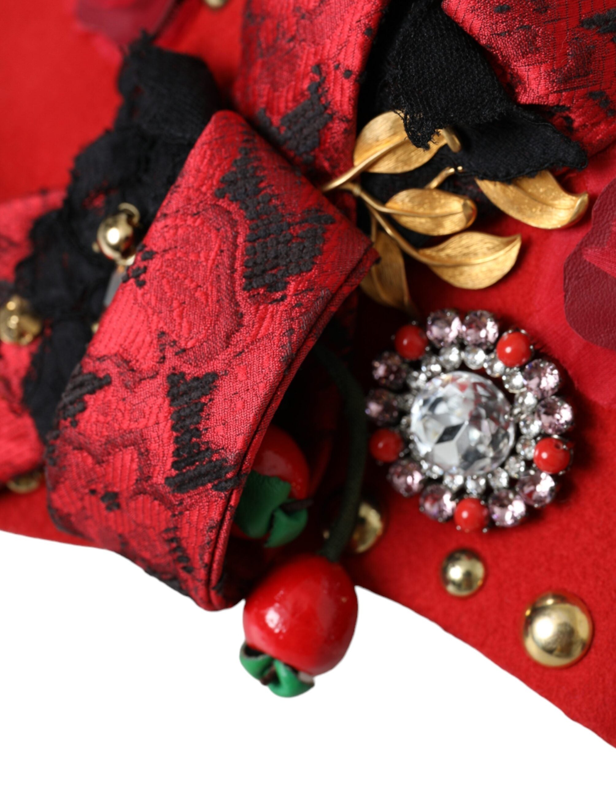 Dolce & Gabbana Red Crystal Gold Roses Brooch Embellished Women's Hat