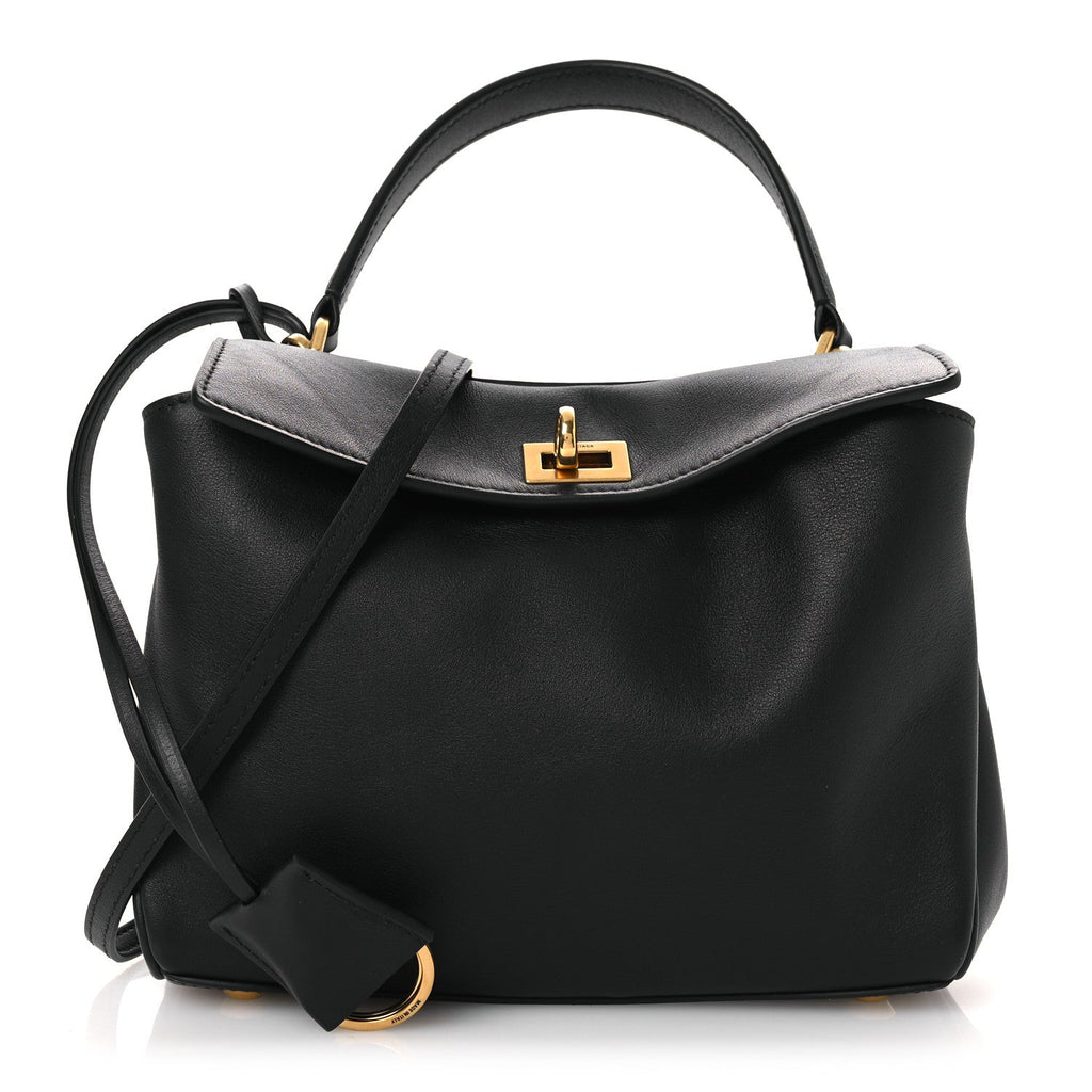 Natural Smooth Calfskin Mini Rodeo Top Handle Handbag Black