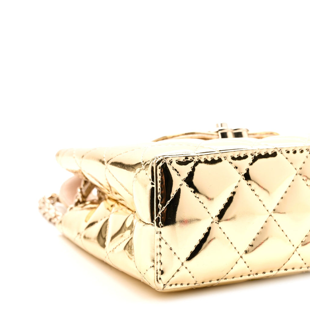 Mirror Calfskin Metallic Calfskin Quilted Nano Kelly Shopper Gold