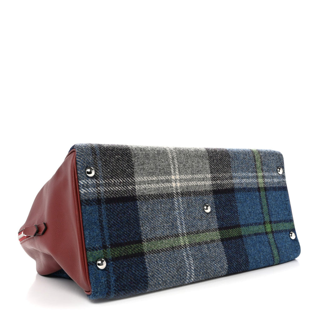 Evercolor Wool Tweed Tartan Galop d'Hermes Fourre Tout 50 Rouge H Bleu De Malte