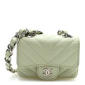 Sheepskin Chevron Quilted Mini Chain Belt Bag Light Green