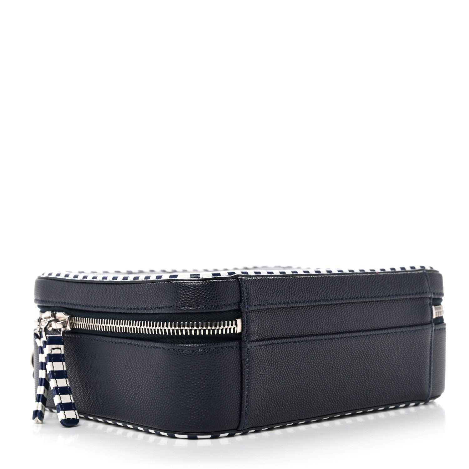 Caviar Quilted Striped Medium CC Filigree Vanity Case Navy White