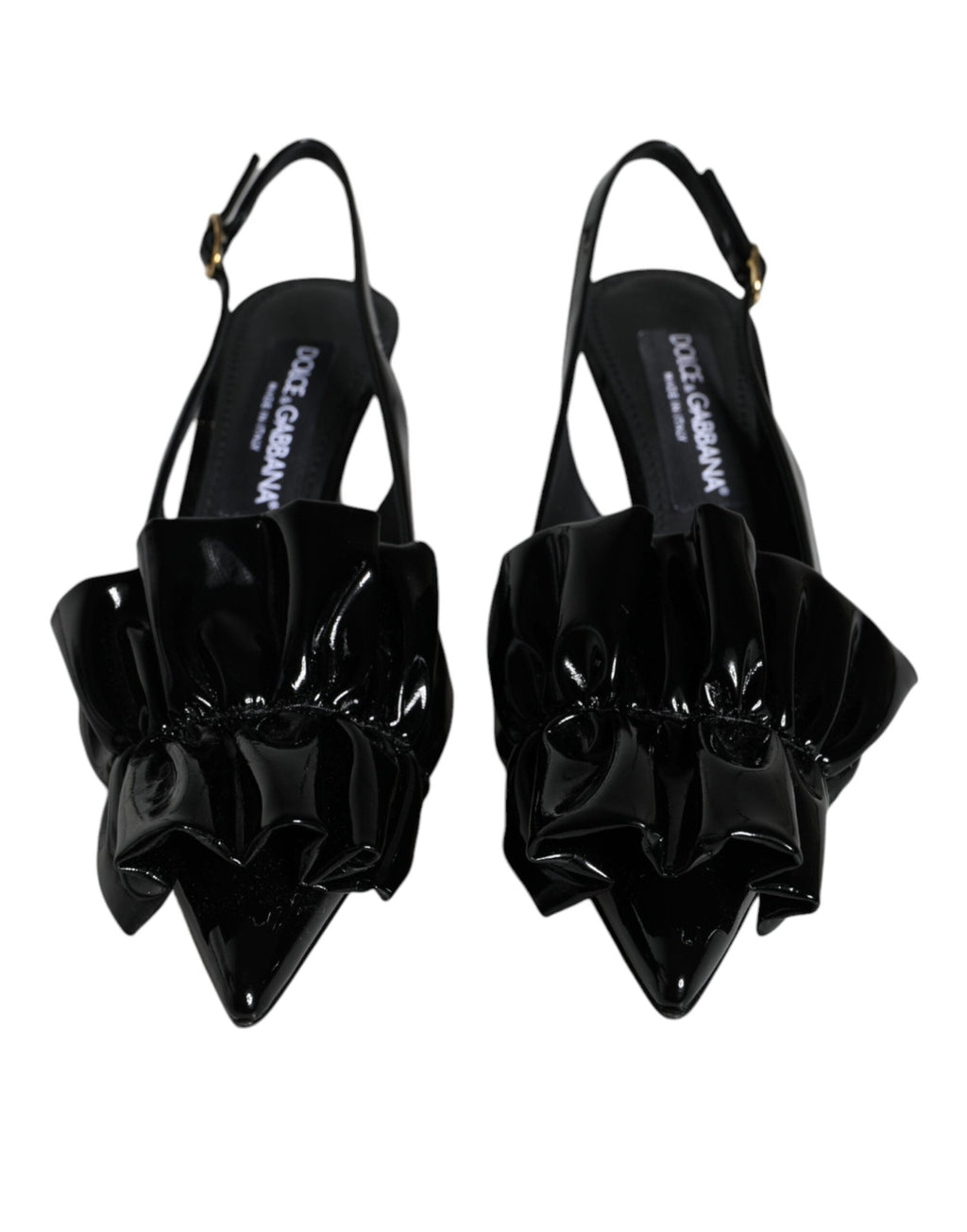 Dolce & Gabbana Black Patent Leather Heels Slingback Women's Shoes
