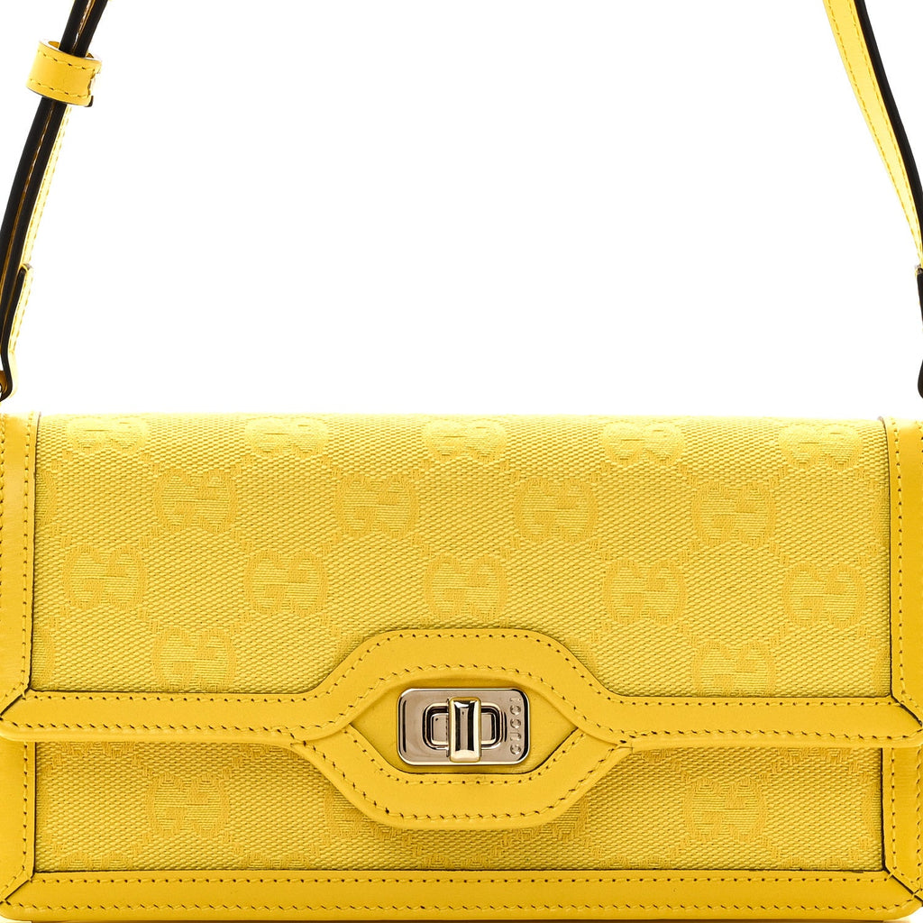 GG Monogram Textured Dollar Calfskin Mini Luce Shoulder Bag Yellow