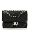 Lambskin Quilted Resin Graphic Frame Flap Bag Black White