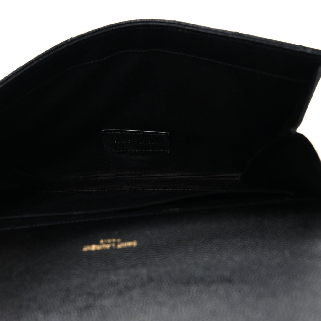 Grain De Poudre Matelasse Chevron Monogram Envelope Clutch Black