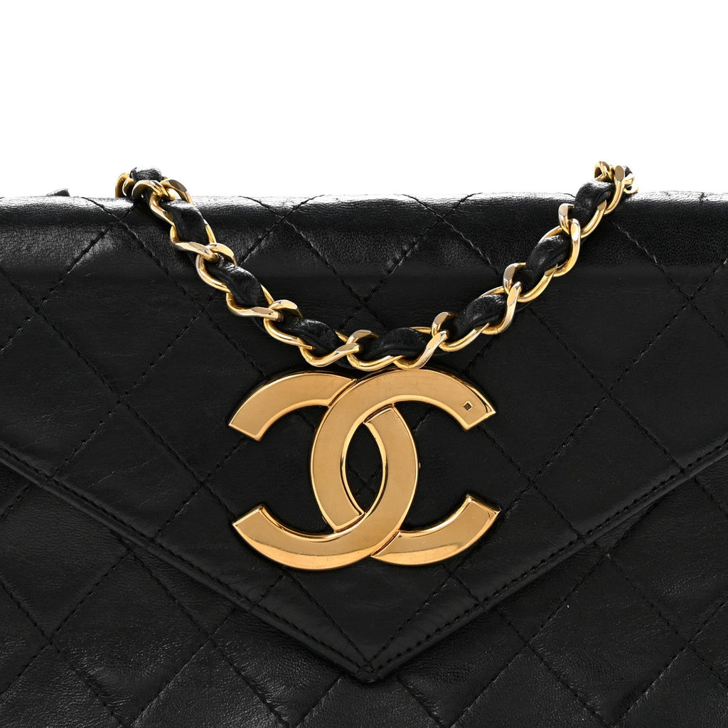 Lambskin Quilted Envelope Flap Black