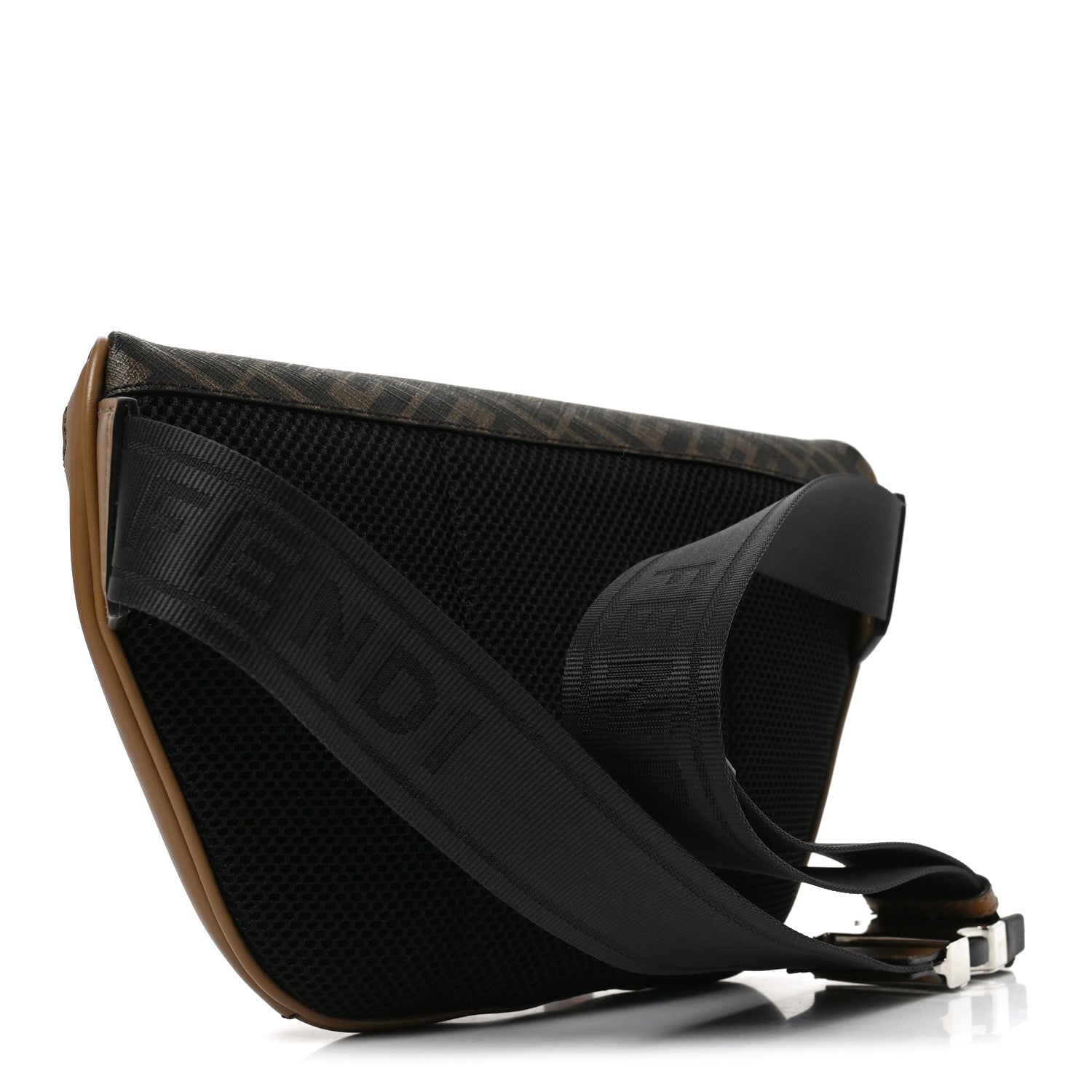 Glazed Fabric Vitello Liberty FF 1974 Diagonal Belt Bag Tobacco Miele Scuro Black