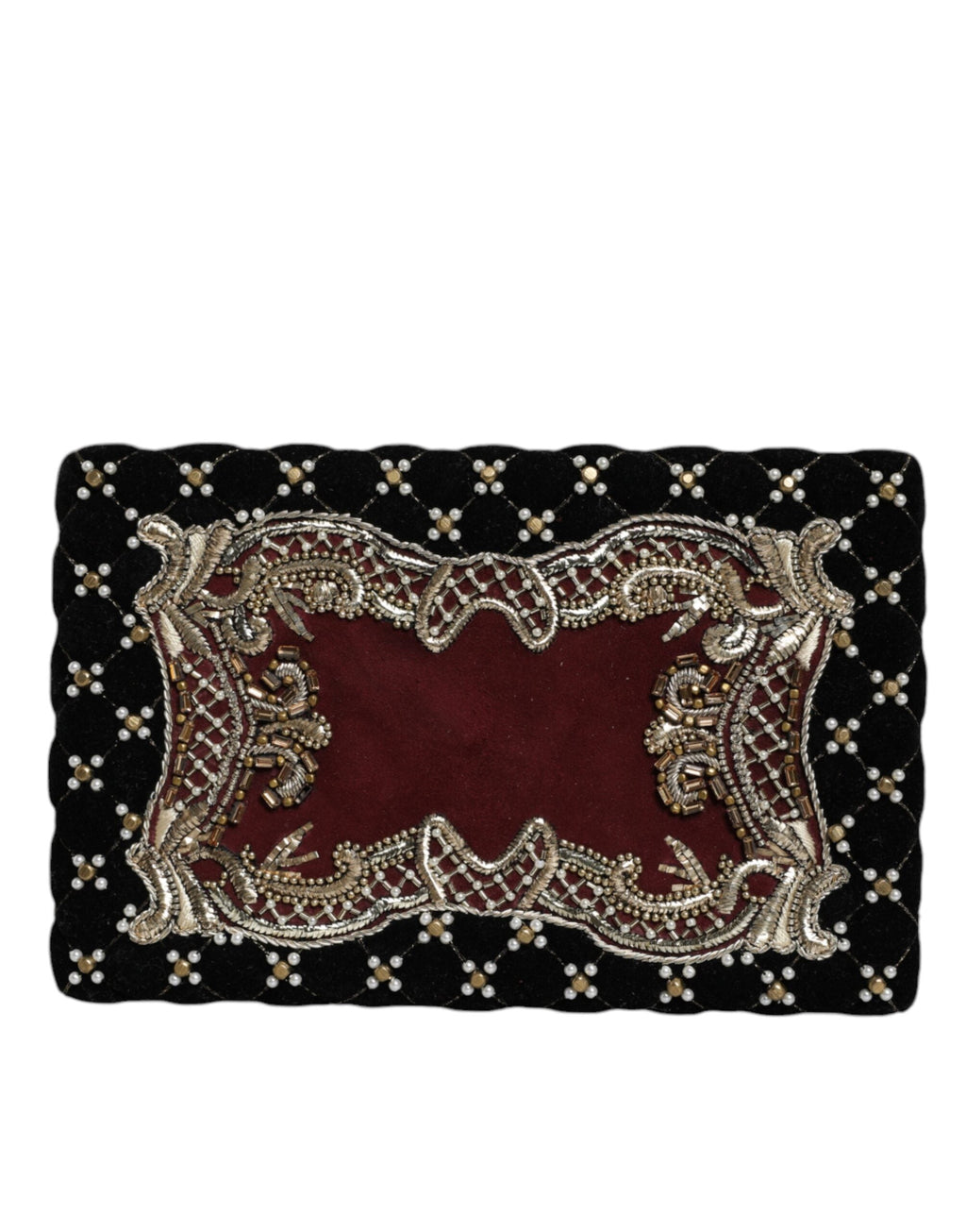 Dolce & Gabbana Bordeaux Black Velvet Gold Frame Clutch Evening Purse Women's Bag ( )
