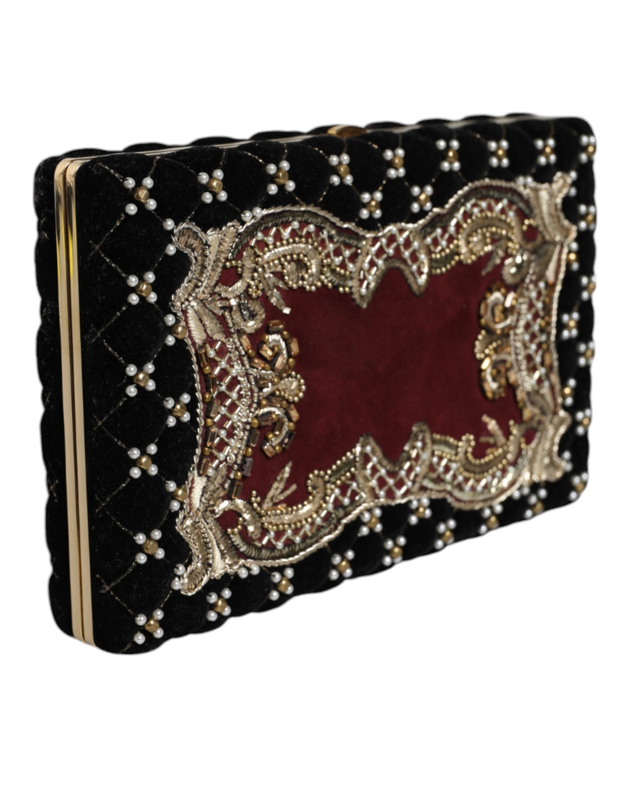 Dolce & Gabbana Bordeaux Black Velvet Gold Frame Clutch Evening Purse Women's Bag ( )