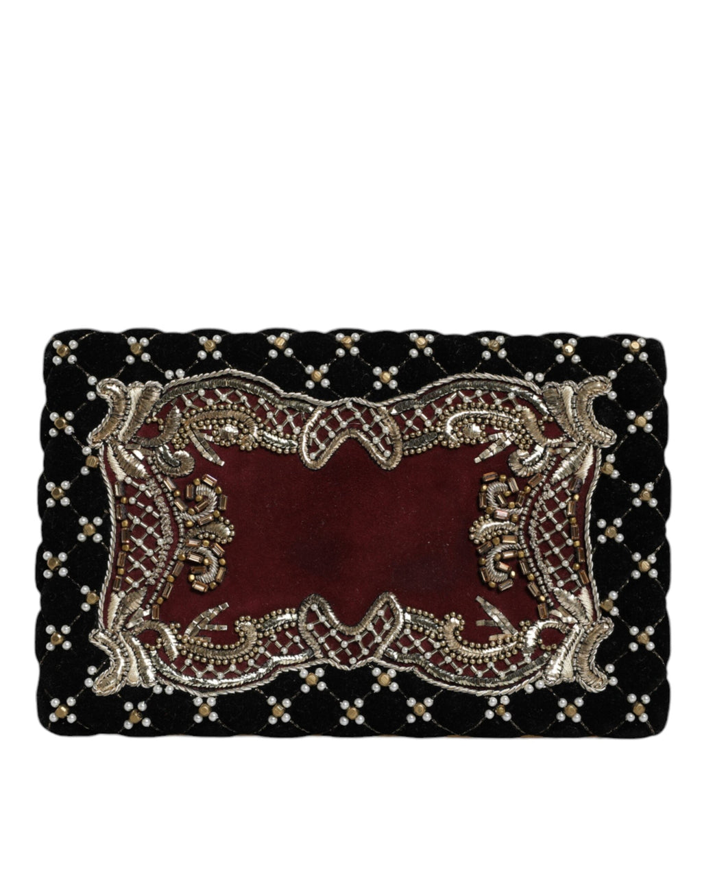 Dolce & Gabbana Bordeaux Black Velvet Gold Frame Clutch Evening Purse Women's Bag ( )