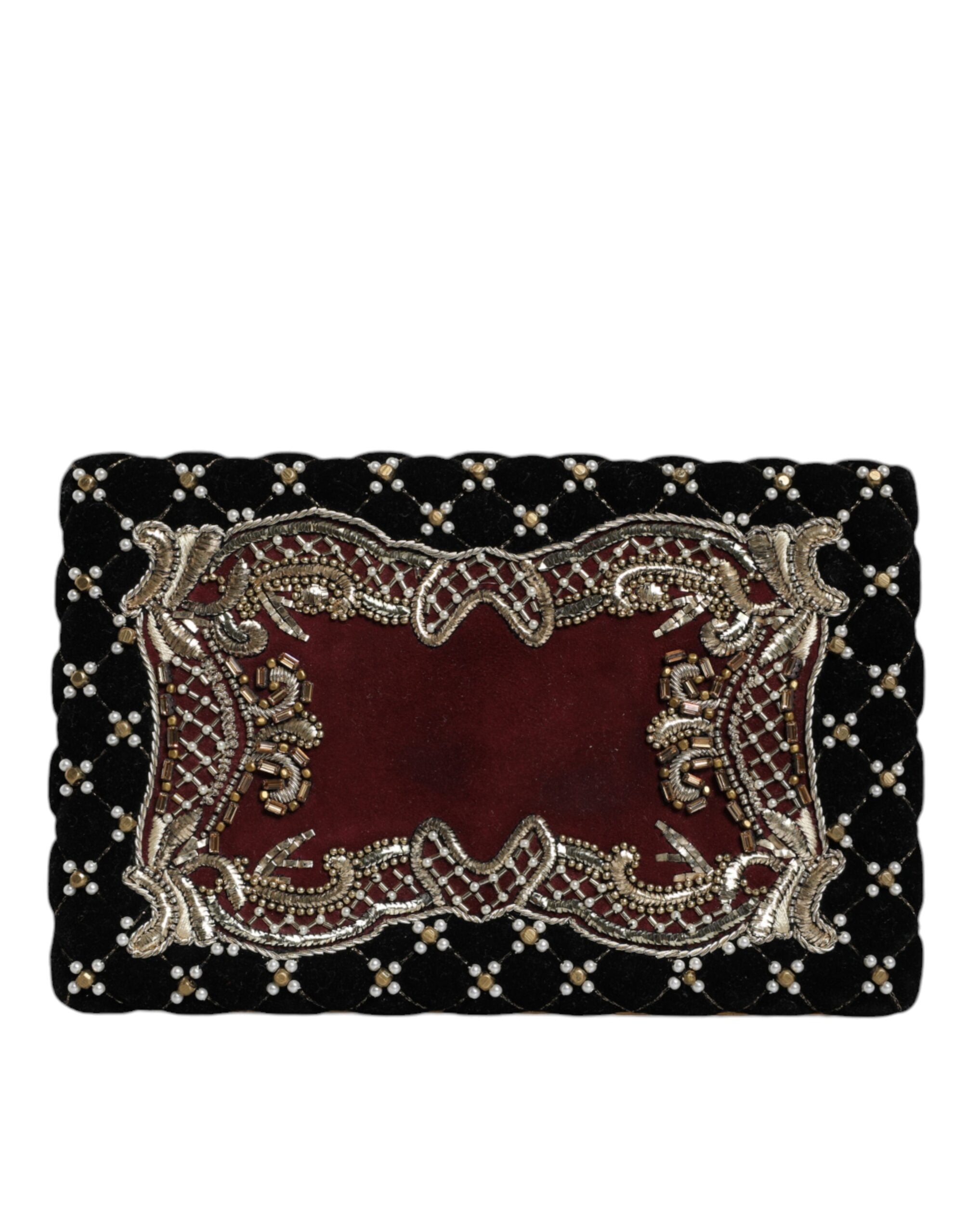 Dolce & Gabbana Bordeaux Black Velvet Gold Frame Clutch Evening Purse Women's Bag ( )