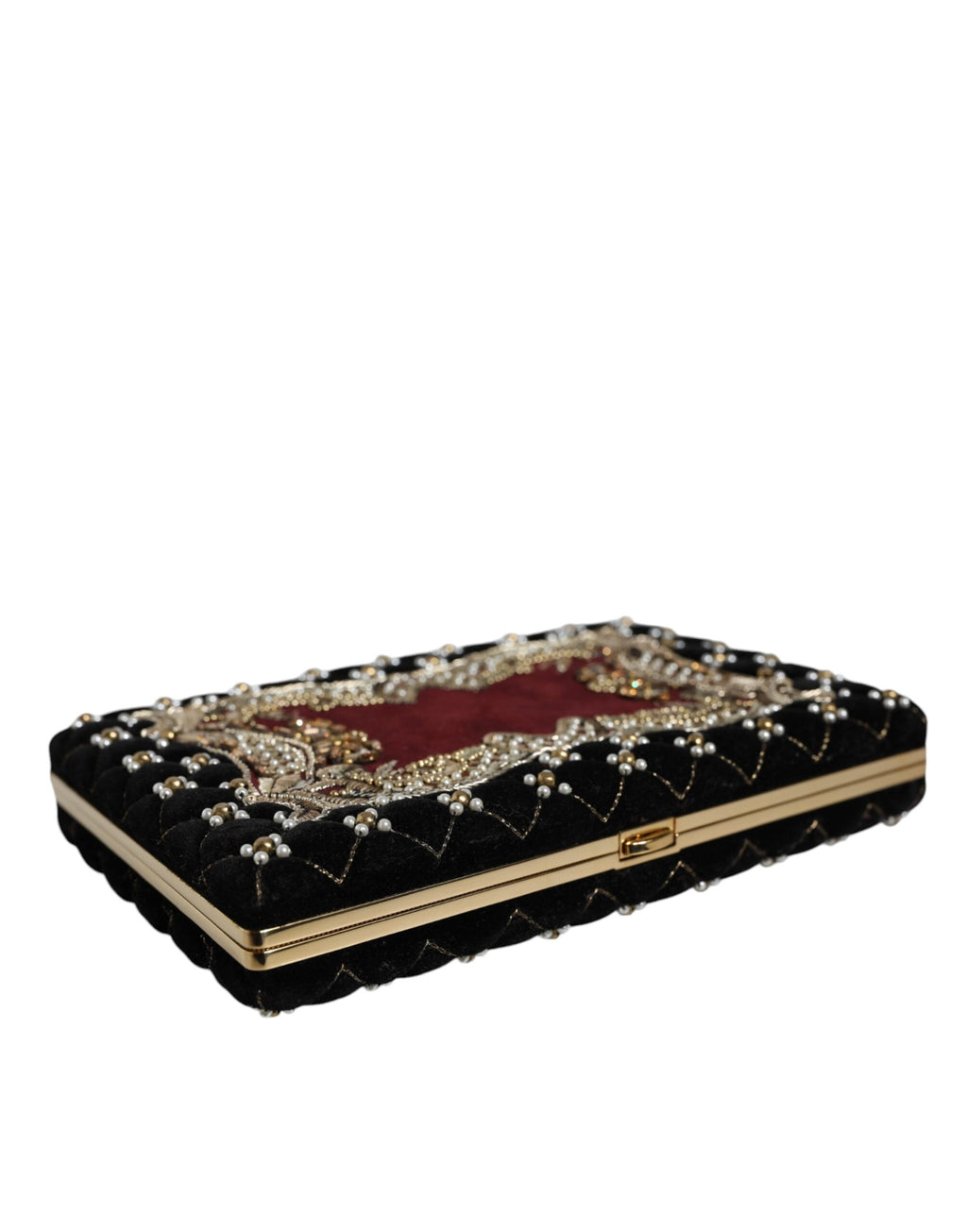 Dolce & Gabbana Bordeaux Black Velvet Gold Frame Clutch Evening Purse Women's Bag ( )