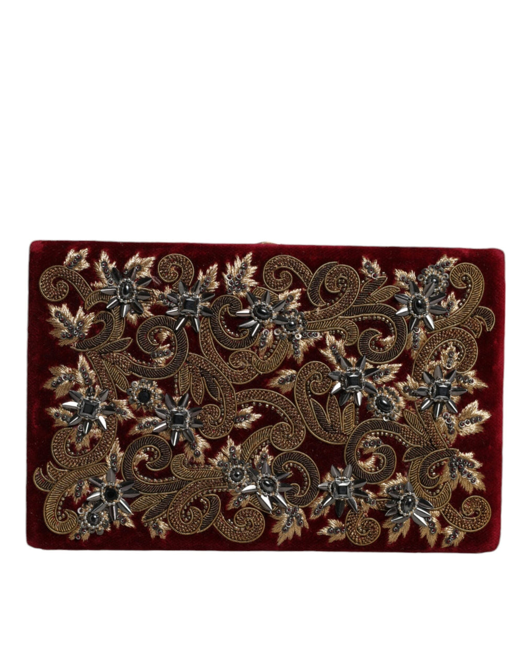 Dolce & Gabbana Red Velvet Gold Frame Clutch Evening Party Purse Women's Bag