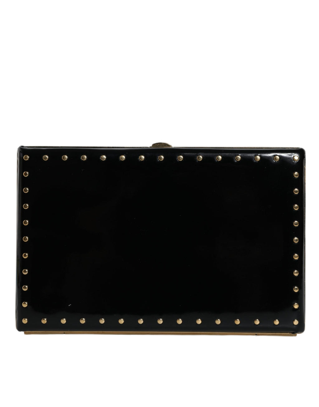 Dolce & Gabbana Black Leather Studs Gold Frame Clutch Evening Purse Women's Bag